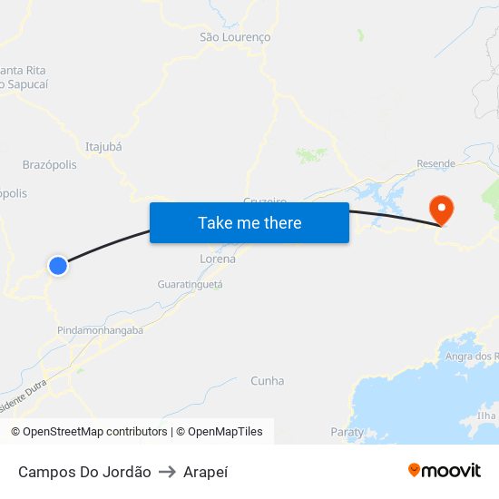 Campos Do Jordão to Arapeí map