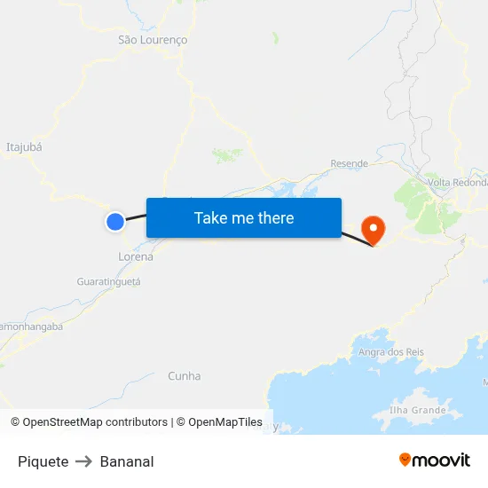 Piquete to Bananal map