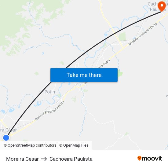 Moreira Cesar to Cachoeira Paulista map