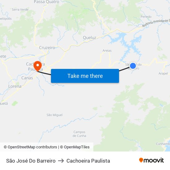 São José Do Barreiro to Cachoeira Paulista map