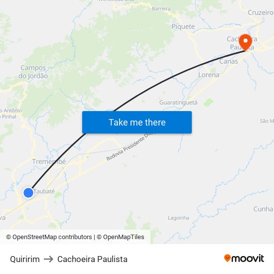 Quiririm to Cachoeira Paulista map