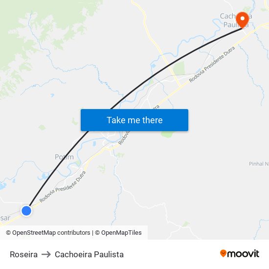 Roseira to Cachoeira Paulista map