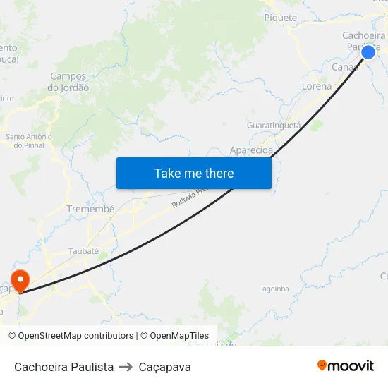 Cachoeira Paulista to Caçapava map