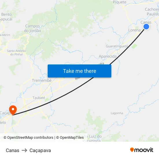 Canas to Caçapava map