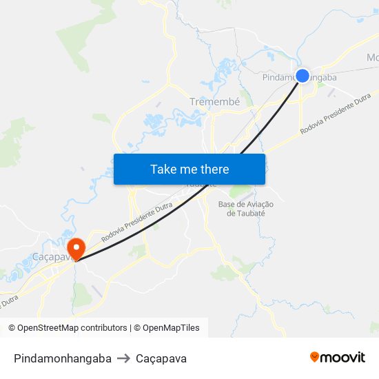 Pindamonhangaba to Caçapava map
