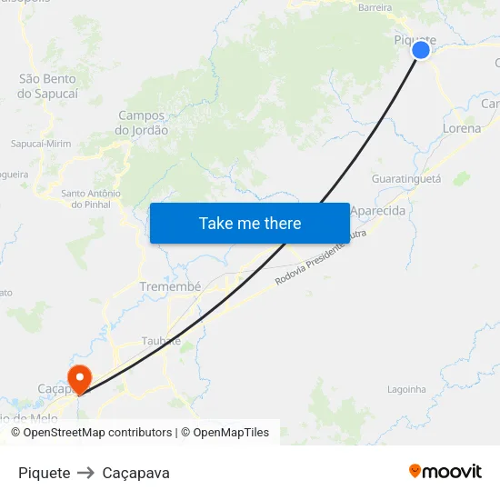 Piquete to Caçapava map