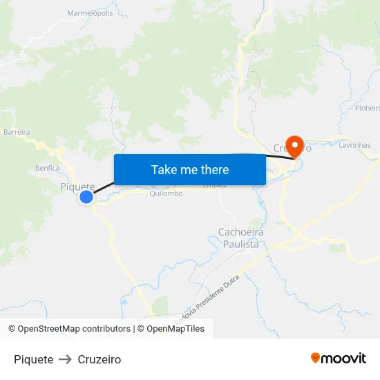 Piquete to Cruzeiro map