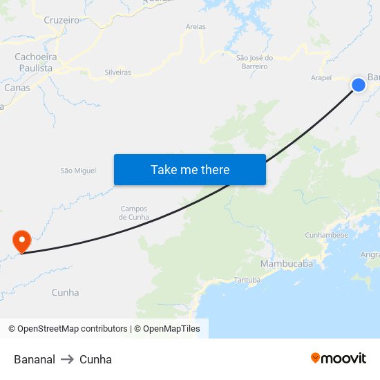 Bananal to Cunha map