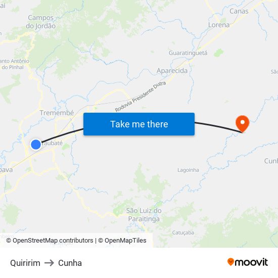 Quiririm to Cunha map