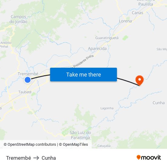 Tremembé to Cunha map