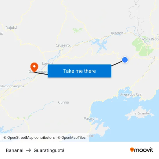 Bananal to Guaratinguetá map