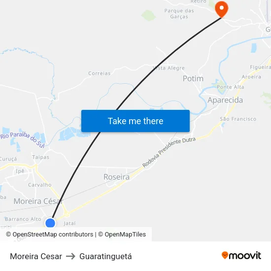 Moreira Cesar to Guaratinguetá map