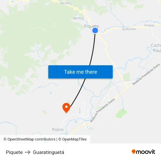 Piquete to Guaratinguetá map