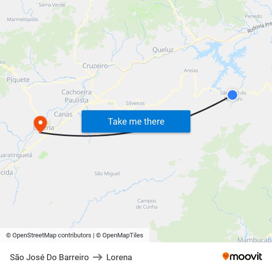 São José Do Barreiro to Lorena map