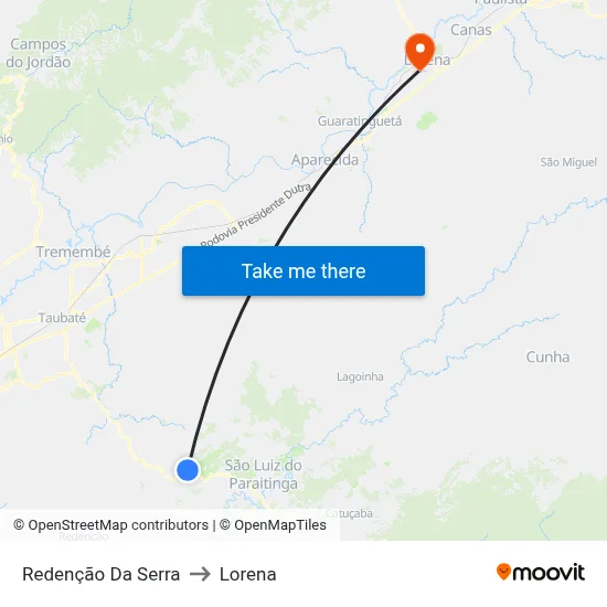 Redenção Da Serra to Lorena map