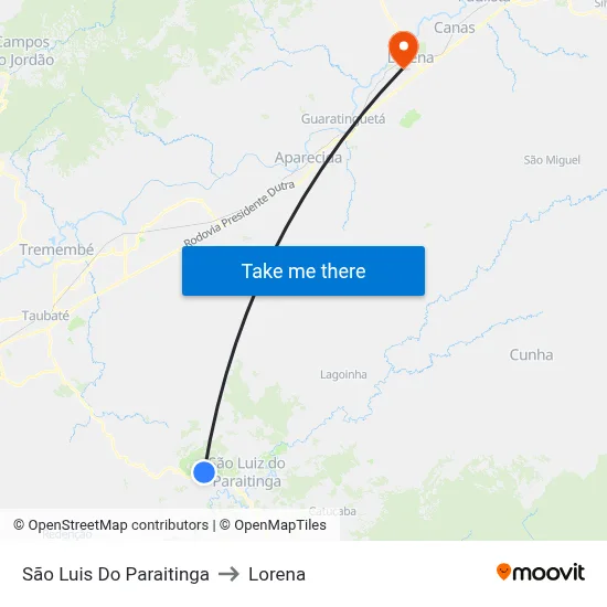 São Luis Do Paraitinga to Lorena map