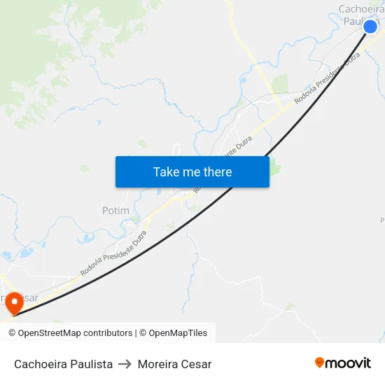 Cachoeira Paulista to Moreira Cesar map