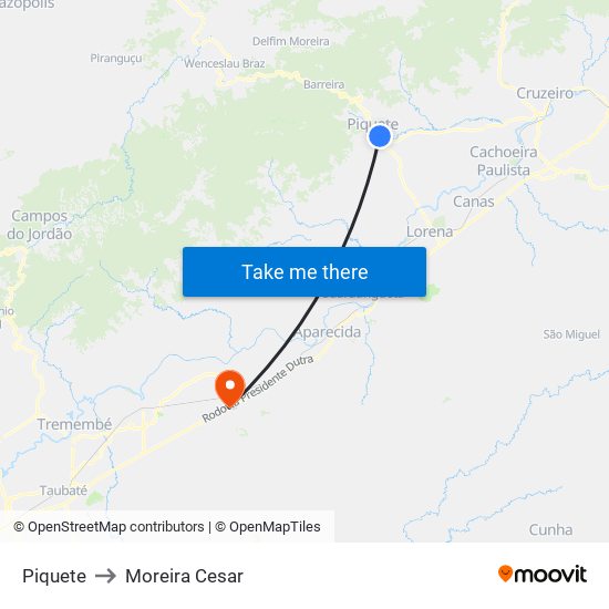 Piquete to Moreira Cesar map