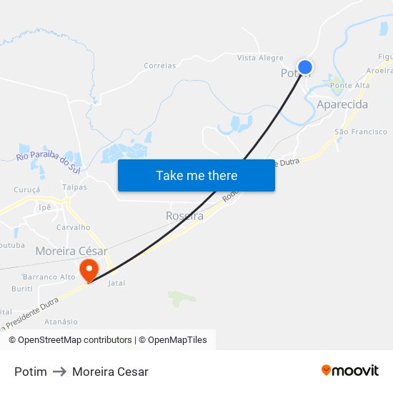 Potim to Moreira Cesar map