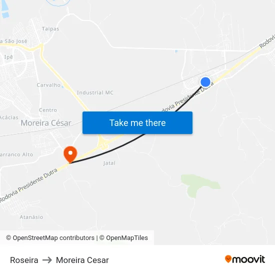 Roseira to Moreira Cesar map