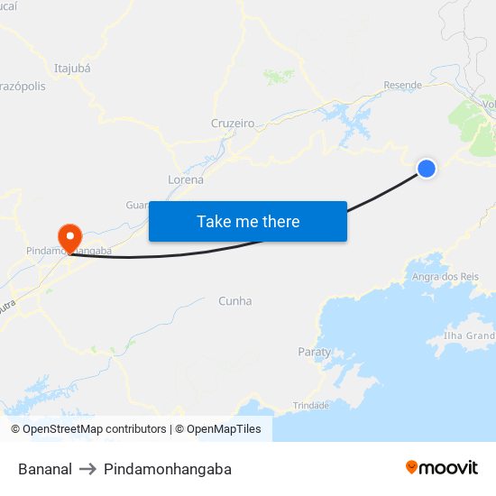 Bananal to Pindamonhangaba map