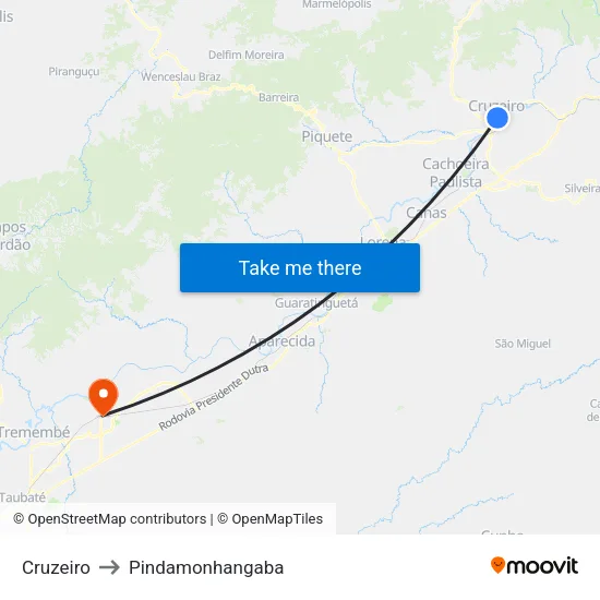 Cruzeiro to Pindamonhangaba map