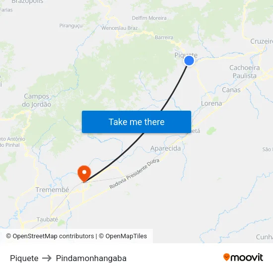 Piquete to Pindamonhangaba map