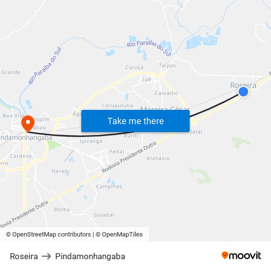 Roseira to Pindamonhangaba map