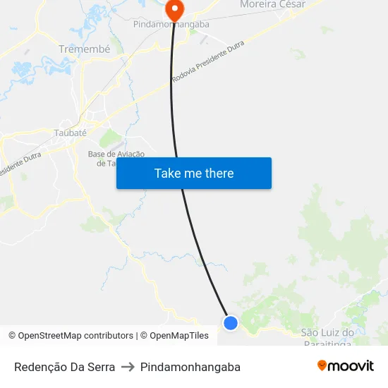Redenção Da Serra to Pindamonhangaba map