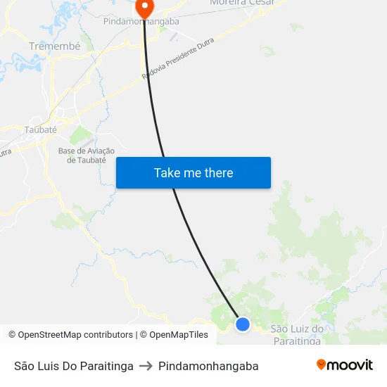 São Luis Do Paraitinga to Pindamonhangaba map
