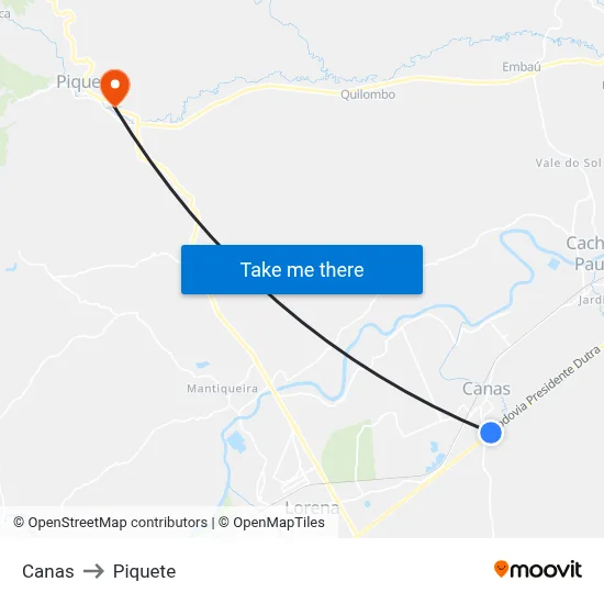 Canas to Piquete map