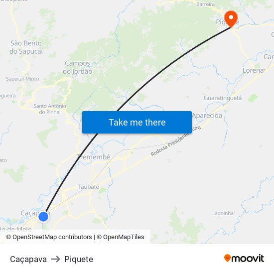 Caçapava to Piquete map