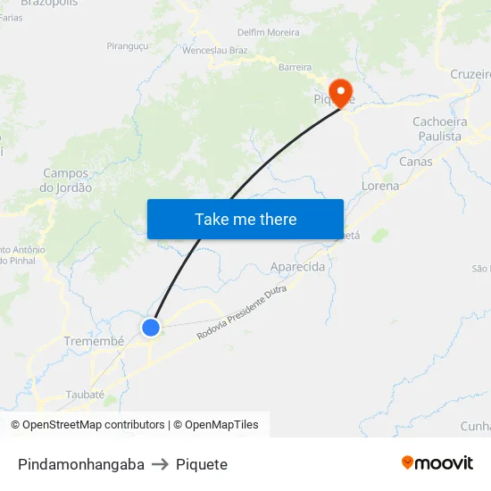 Pindamonhangaba to Piquete map