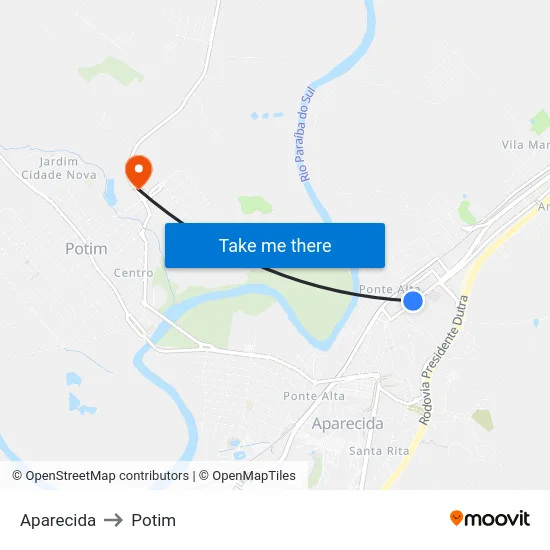 Aparecida to Potim map
