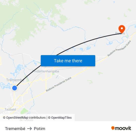 Tremembé to Potim map