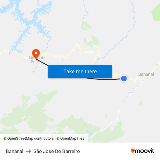 Bananal to São José Do Barreiro map