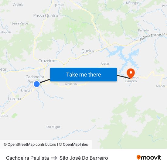 Cachoeira Paulista to São José Do Barreiro map