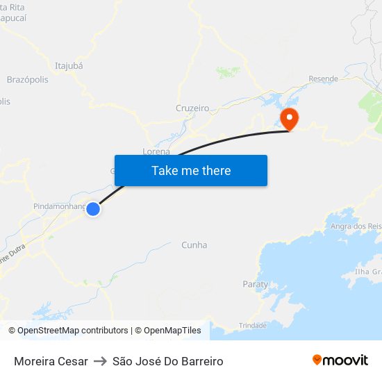 Moreira Cesar to São José Do Barreiro map