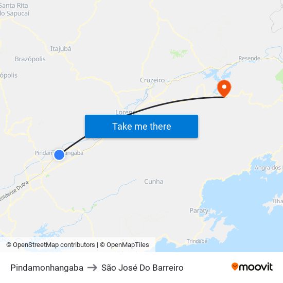 Pindamonhangaba to São José Do Barreiro map