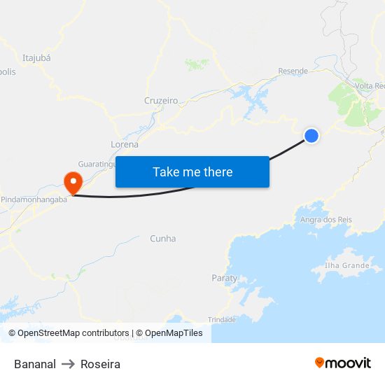 Bananal to Roseira map