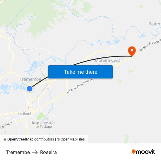 Tremembé to Roseira map