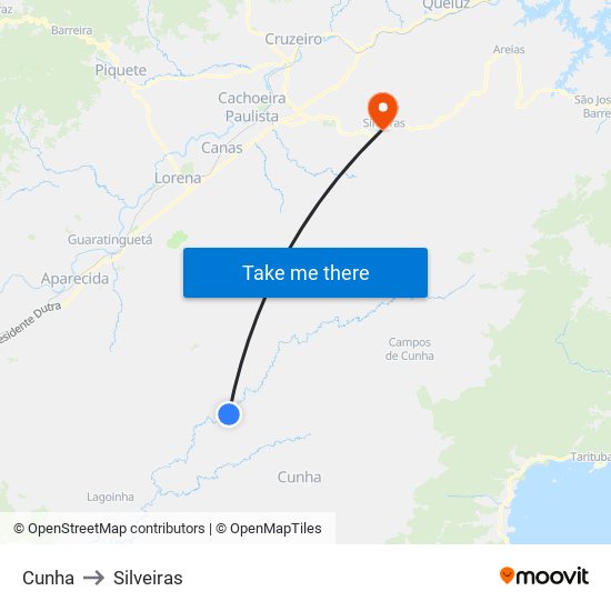 Cunha to Silveiras map