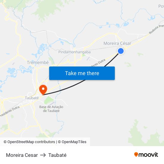 Moreira Cesar to Taubaté map