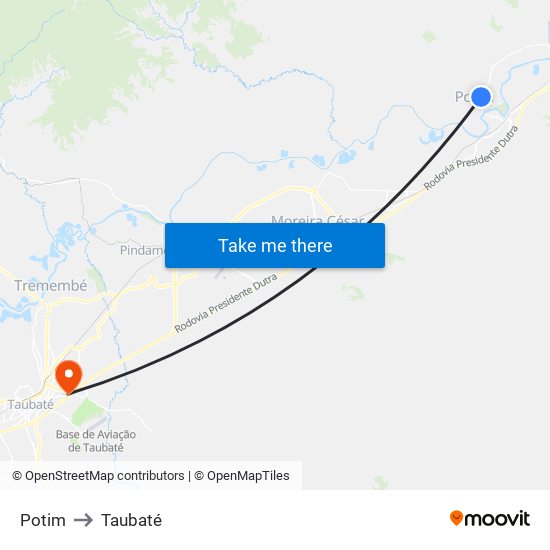Potim to Taubaté map