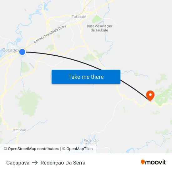 Caçapava to Redenção Da Serra map