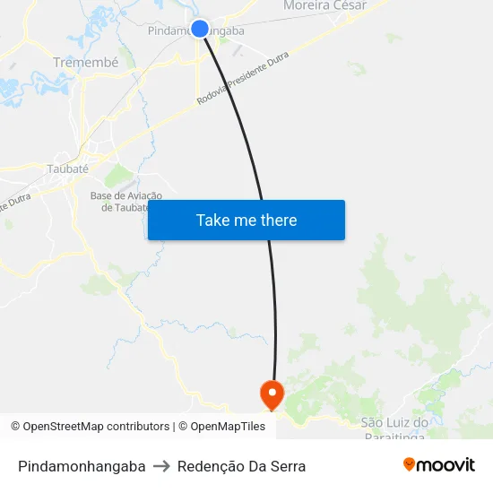 Pindamonhangaba to Redenção Da Serra map