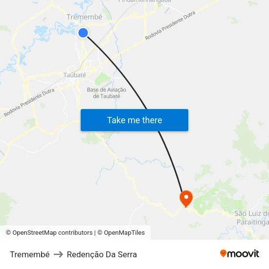 Tremembé to Redenção Da Serra map