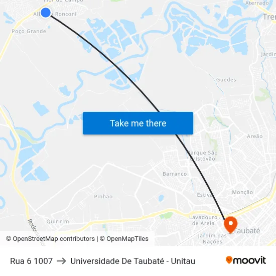 Rua 6 1007 to Universidade De Taubaté - Unitau map