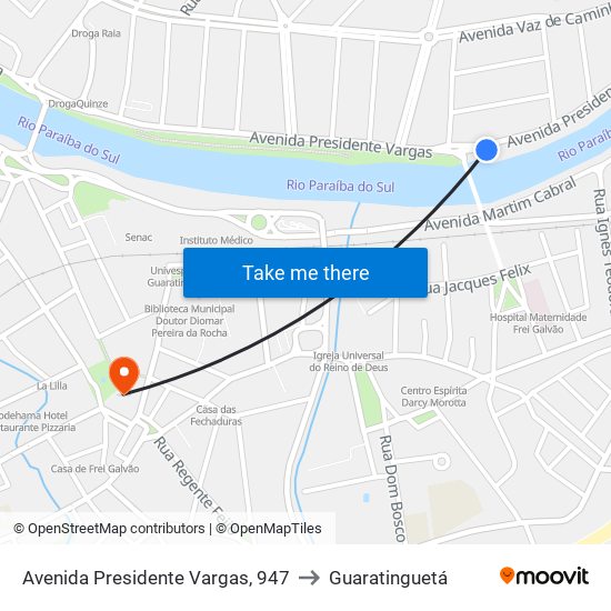 Avenida Presidente Vargas, 947 to Guaratinguetá map