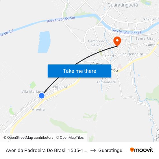 Avenida Padroeira Do Brasil 1505-1527 to Guaratinguetá map